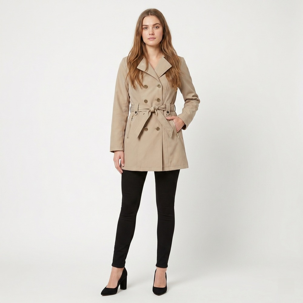 Sebby Womens Trench Coat Small Beige Water Resistant Belted Hooded Jacket